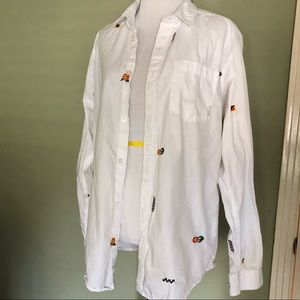 RVCA Button Down Embroidered Flowers White